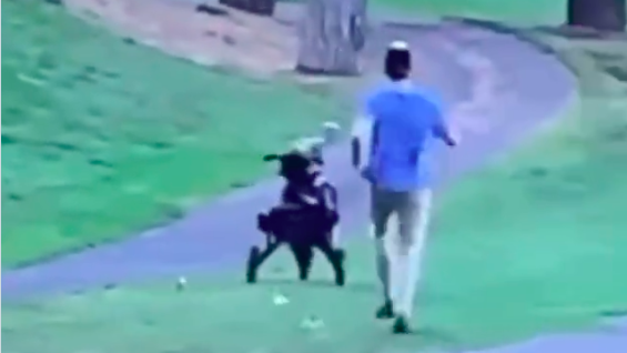 WATCH: PANICKED golfer runs after his golf trolley rolling down a hill